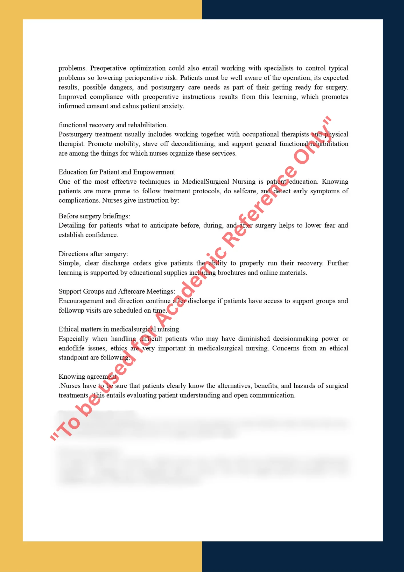 Assignment Sample of MSN 520 – Principles of Medical-Surgical Nursing 1